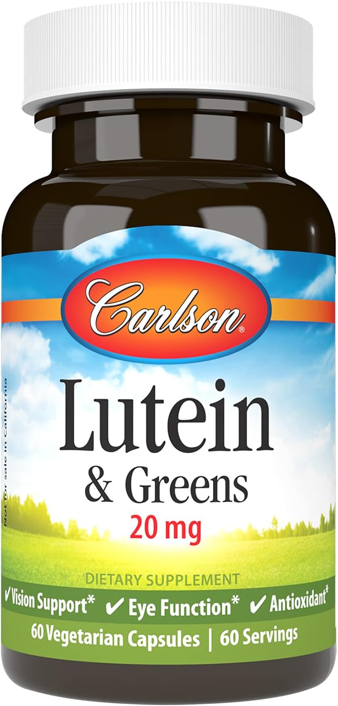 Carlson Lutein & Greens, 20 mg, Vision Support, 60 Vegetarian Capsules | Made with Lutemax 2020; Blue Light Protection; Eye Function