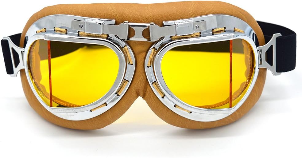 Motorcycle Goggles Anti Fog&Wind&Dust&Sand Aviator Pilot Motocross | Dirt Bike Atv Riding Goggles with Yellow Lens,Fit Over Glasses or Helmet