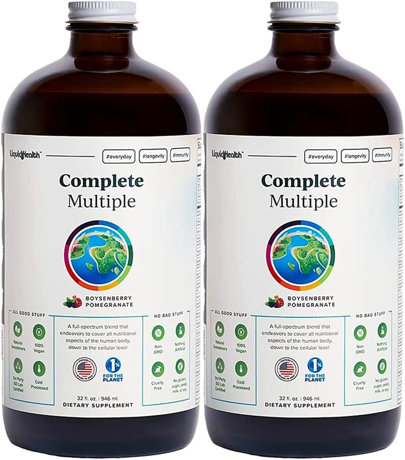 LIQUIDHEALTH Complete Multiple Adult Liquid Multivitamin - Essential Vitamins, Minerals & Nutrients, Immune Support, Gut Health, Energy, Detox - Made in USA, Vegan, Non-GMO, Sugar-Free (32 oz)