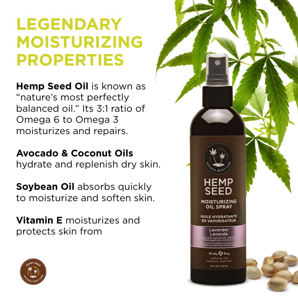Hemp Seed Moisturizing Oil Spray - 8 oz - Smooth, Moisturize & Protect Skin - With Vitamin E + Hemp Seed, Coconut & Avocado Oils - Vegan, Cruelty Free