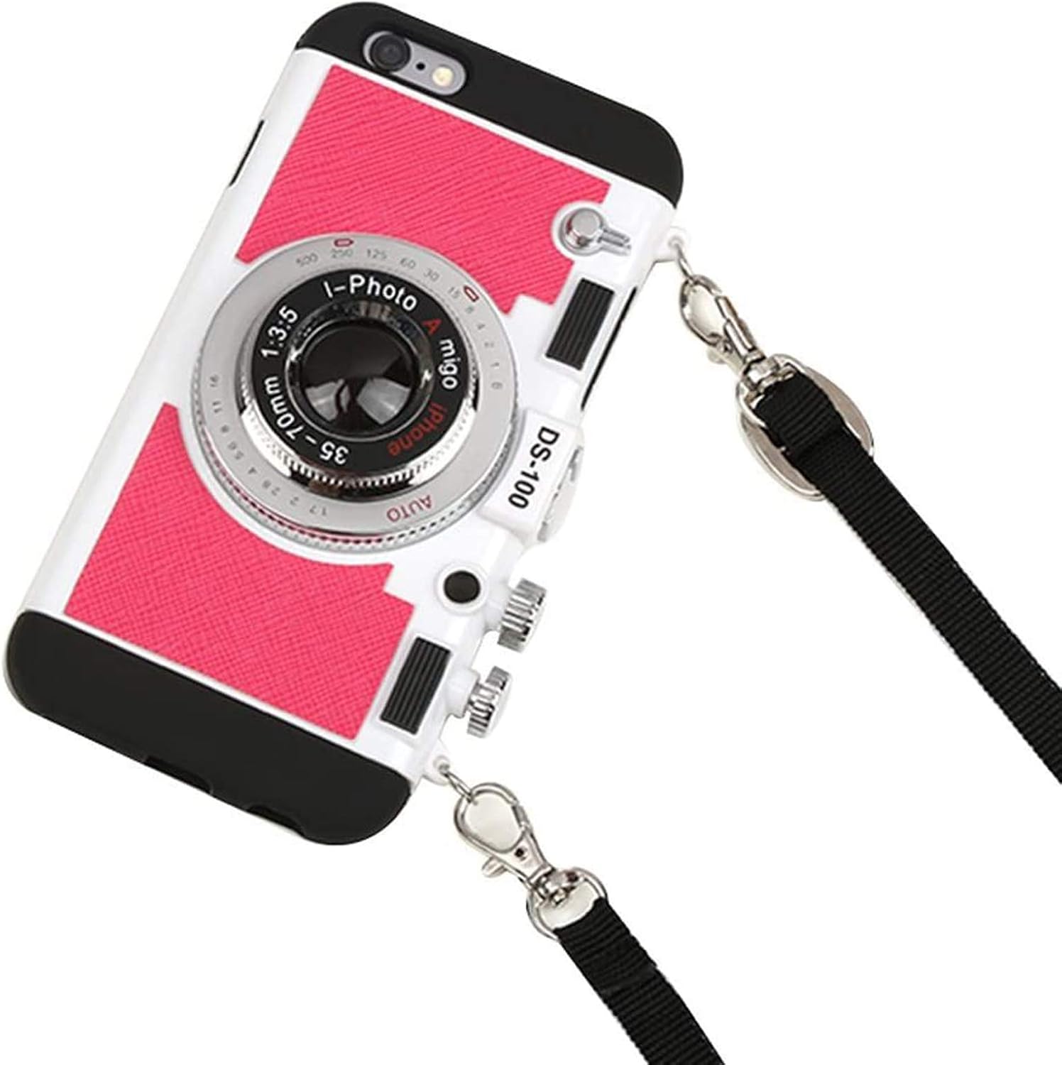 Black Lemon Case for iPhone 7, Cute Case for iPhone 8, 3D Unique Design Camera Case PC + Silicone Shockproof Hybrid Cover Case with Long Strap Rope (iPhone 7/8, Black)