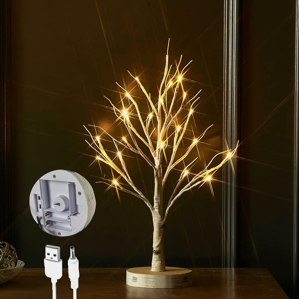LITBLOOM Lighted Tabletop Olive Tree 18IN 50 LED Fairy Lights with Timer Battery Operated or USB Plug in Bonsai Tree for Wedding Christmas Spring