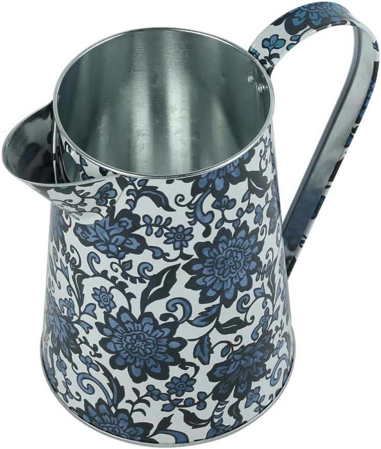 Shabby Chic Watering Can Galvanized Finish Metal Vase Country Rustic Pitcher Primitive Jug Decorative Flower Holder, 7.1" H