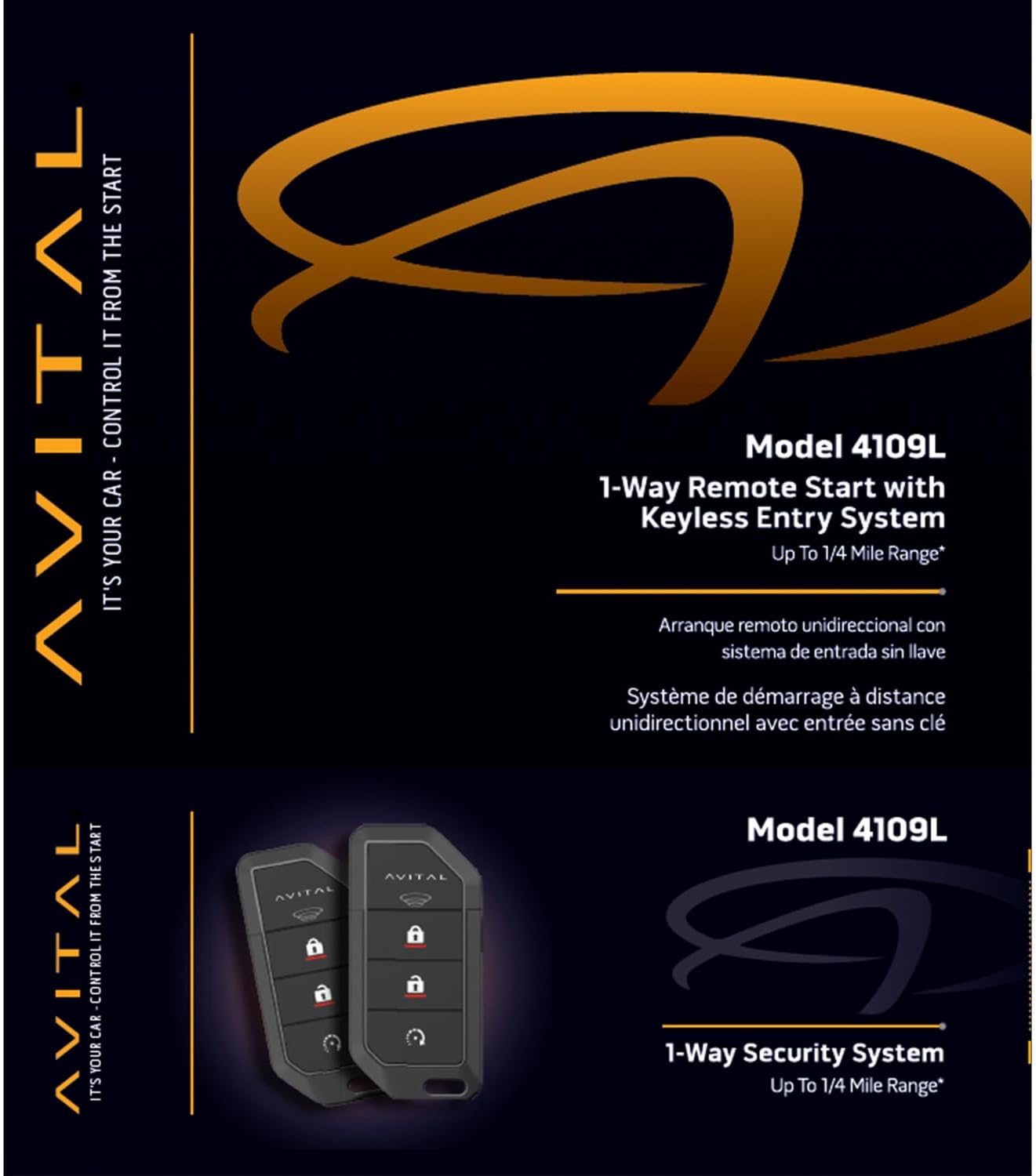 Avital 4109L 1-Way Remote Start System with Two 4-Button Remotes