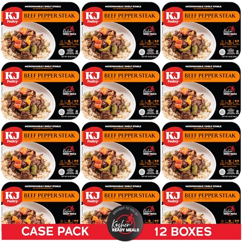KJ Poultry Kosher Ready Meals - Beef Pepper Steak & Rice, MRE Meat Meals Ready to Eat (1 Pack) Prepared Entree Fully Cooked, Shelf Stable Microwave Dinner Travel, Military, Camping, Emergency Survival