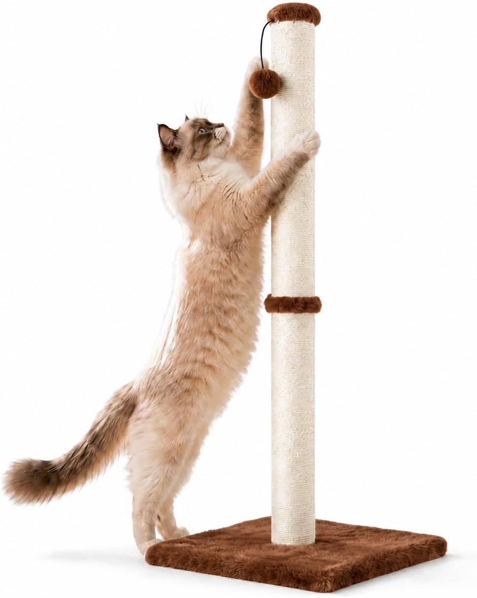 Dimaka 29" Height Tall Cat Scratching Post, Claw Scratcher with Sisal Rope and Covered with Soft Smooth Plush, Vertical Scratch [Full Strectch] for Standard Size Cats(Grey, 29 inches for All Cats)