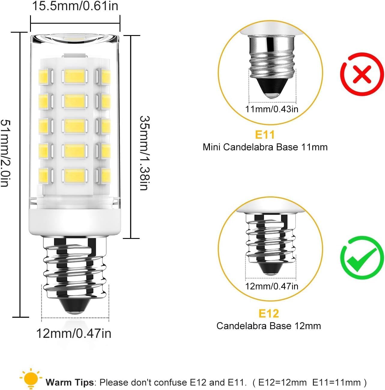 KLG E12 LED Bulb, Mini Candelabra Base, 4W (40W Equivalent), 5000K Daylight White Non-Dimmable, T3/T4 Small Bulb for Ceiling Fans and Chandeliers