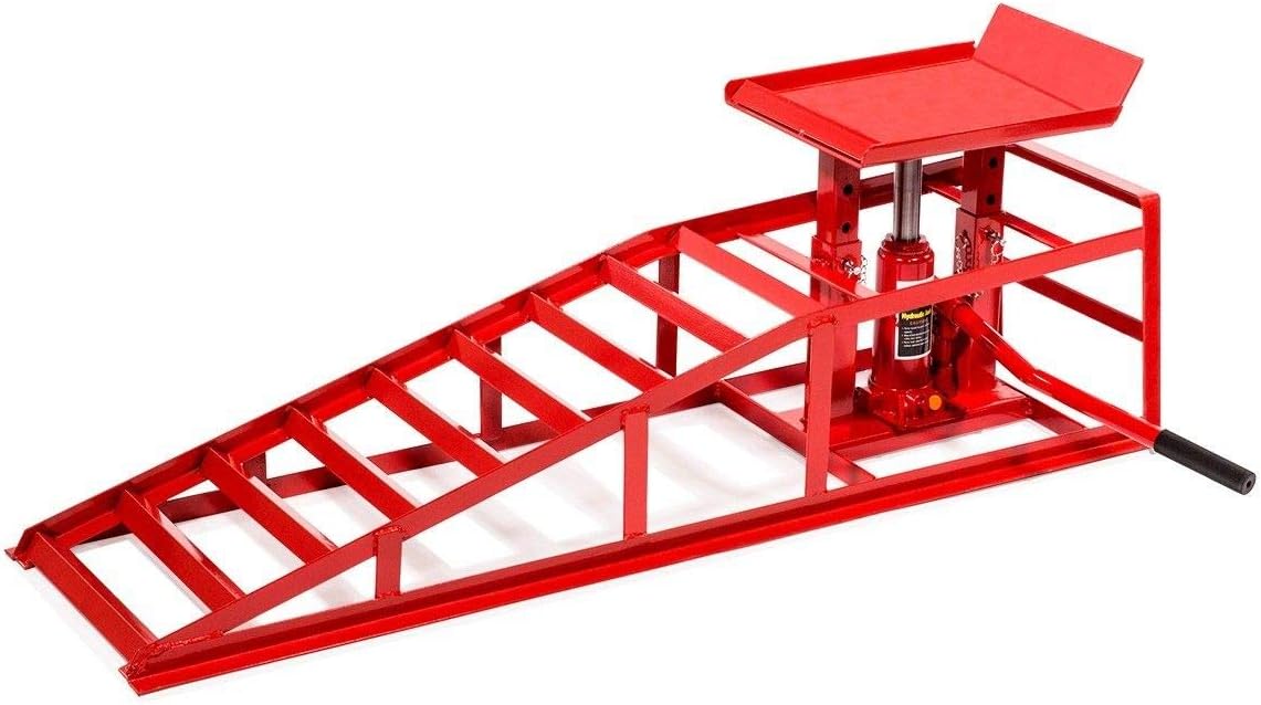 Stark 2 Pieces Auto Ramp Low Profile Car Lift Service Ramps Truck Trailer Garage Automotive Hydraulic Lift Repair Frame (Red)