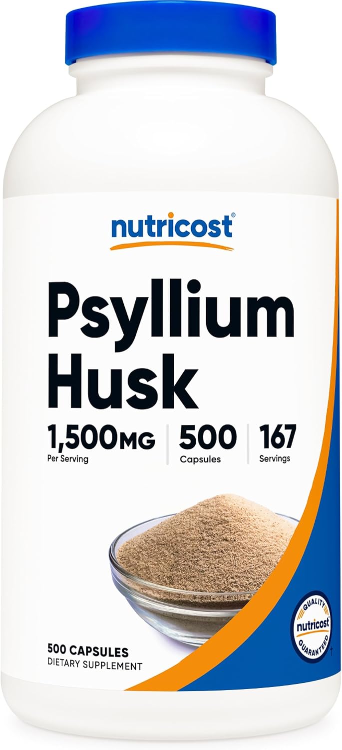 Nutricost Psyllium Husk 1500mg, 500 Capsules, Gluten Free, GMO-Free