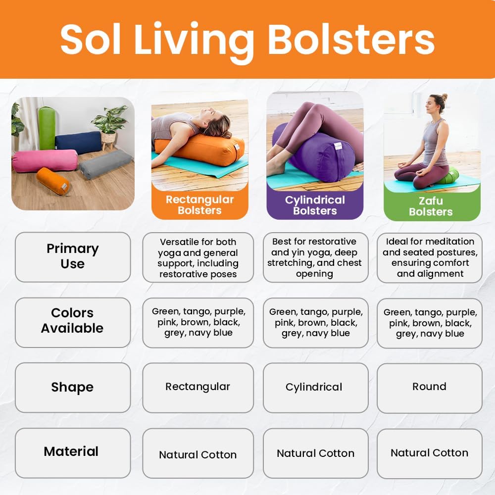Sol Living Yoga Bolster Pillow for Restorative Yoga, 100% Cotton Meditation Cushion