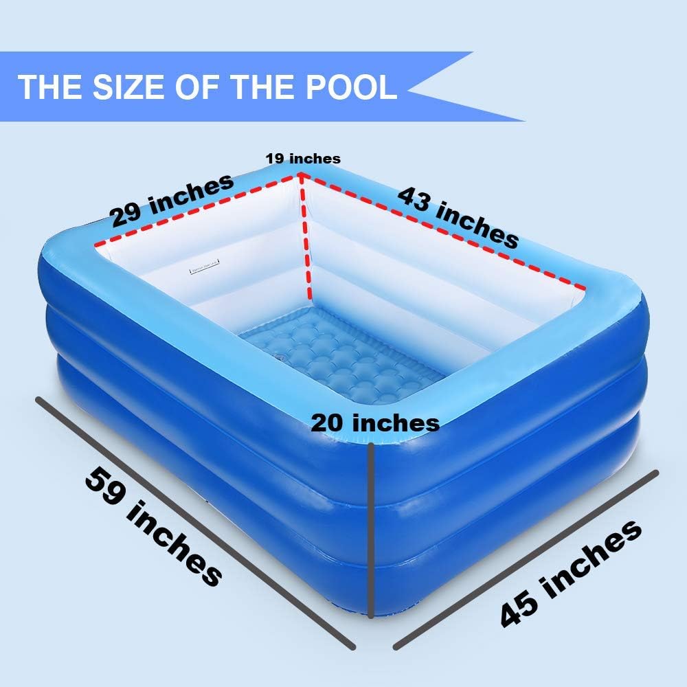 Inflatable Swimming Pool for Kids, 59" X 45" X 20" Kiddie Pools with Inflatable Soft Floor, Durable Blow Up Pools for Backyard