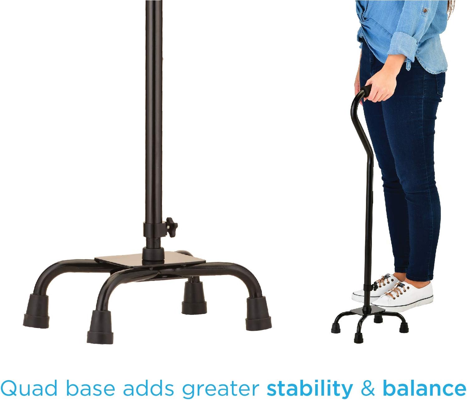 NOVA Medical Quad Cane- Large Base with Offset Silver