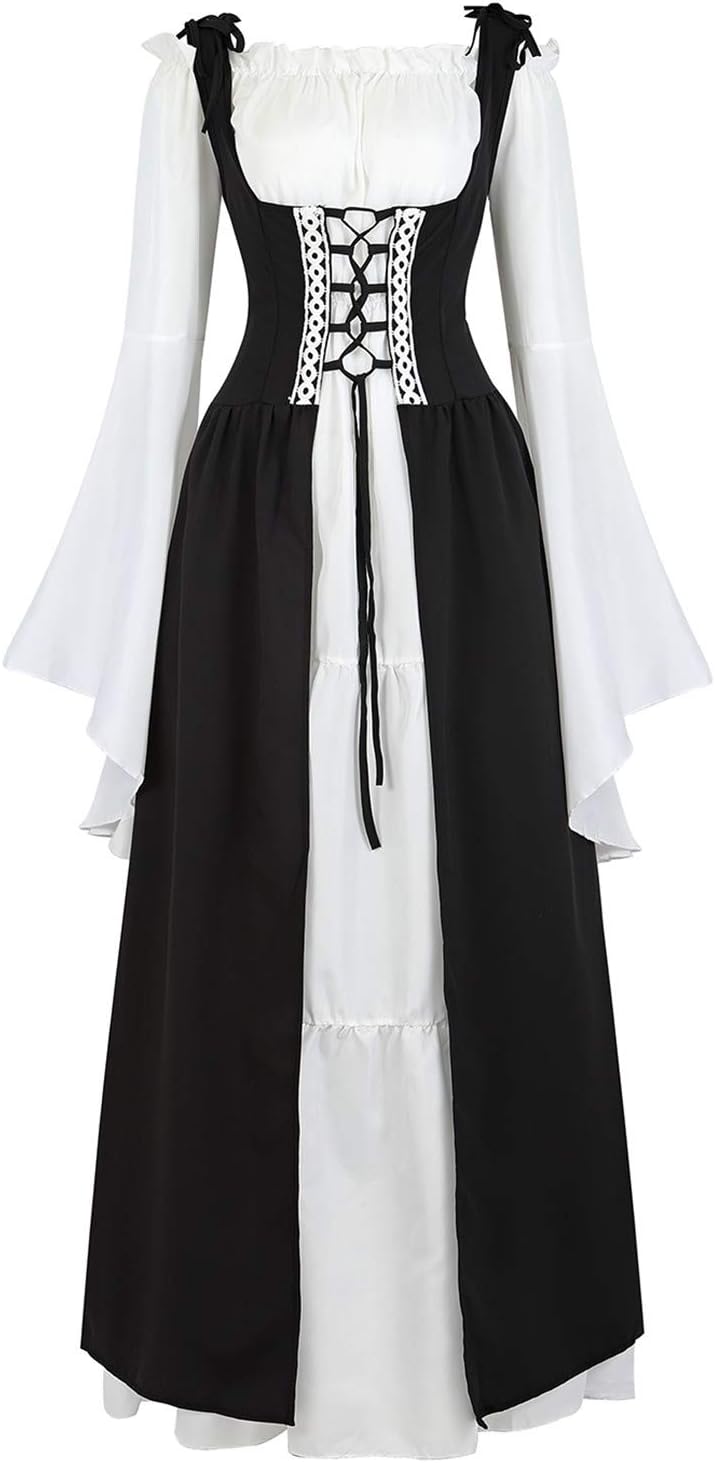 Kranchungel Renaissance Costume Women Dress: Flowy Long Sleeve Medieval Dress for Renaissance Faires & Medieval Festival