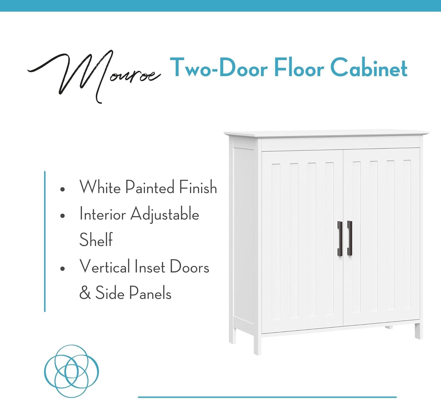 RiverRidge Monroe Two-Door Bathroom Floor Storage Cabinet - White | Linen Cabinet with Adjustable Interior Shelf and Soft Close Hinges