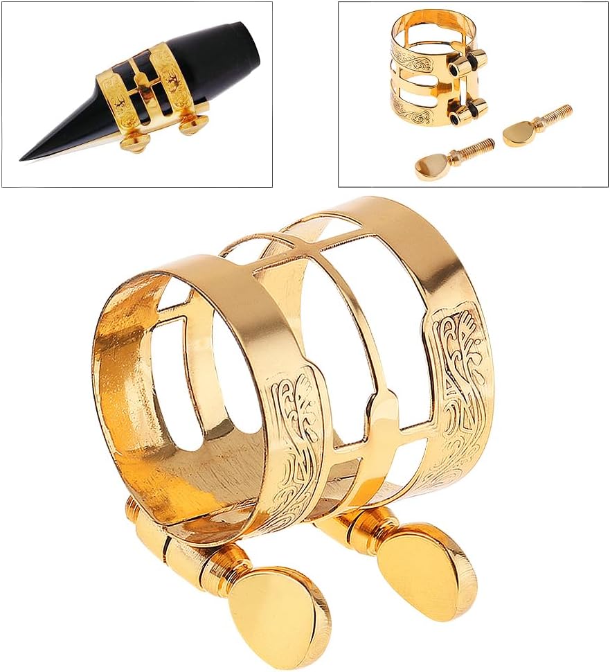 Alto Saxophone Mouthpiece Ligature, Gold, Universal, Brass Metal, E Flat, Saxophone Ligature