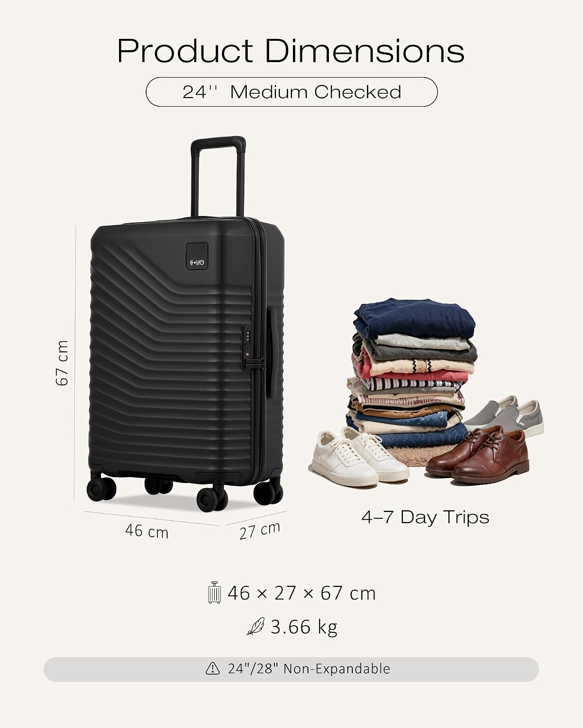 Coolife Luggage Carry-On, Lightweight PC Hardside Suitcase, 20-Inch, Black | Expandable Carry-On, Dual Spinner Wheels, TSA-Approved Lock, Upgraded PC Hardshell, Durable Travel Suitcase