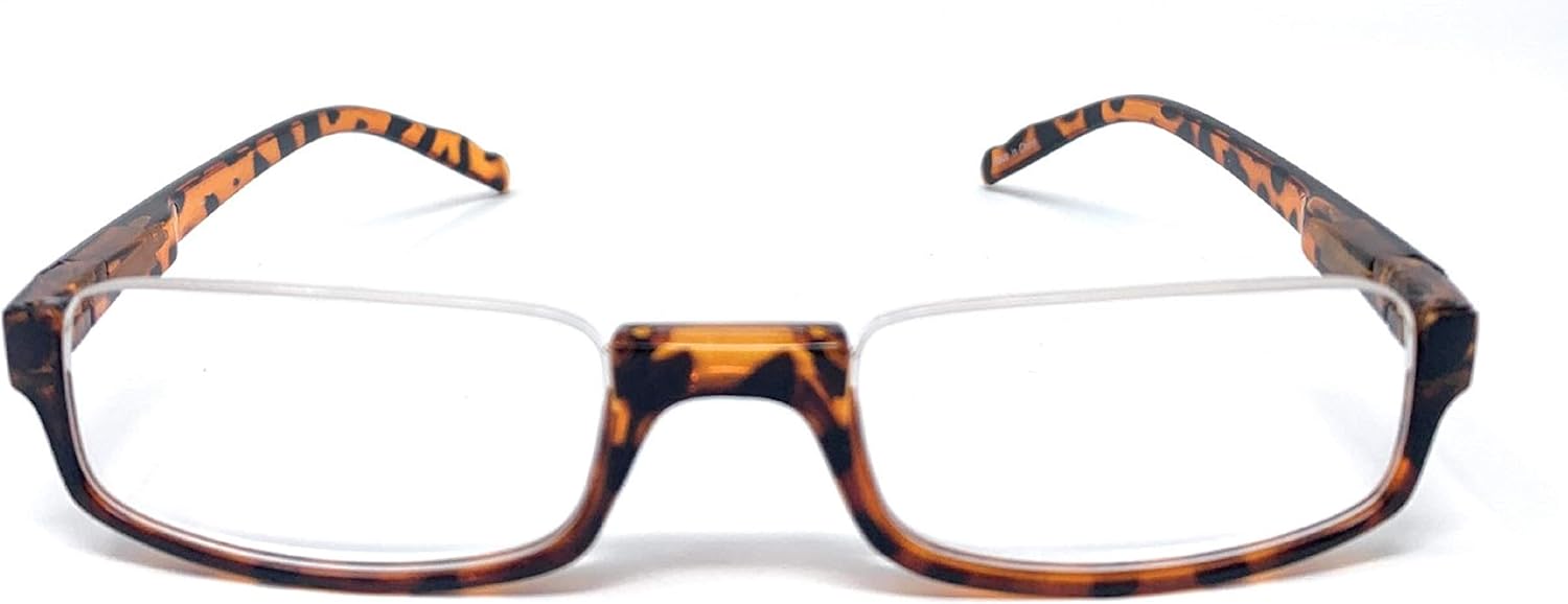 The Parker Rectangle Half Frame Reading Glasses, Unisex Semi Rimless Readers + 1.50 Tortoise