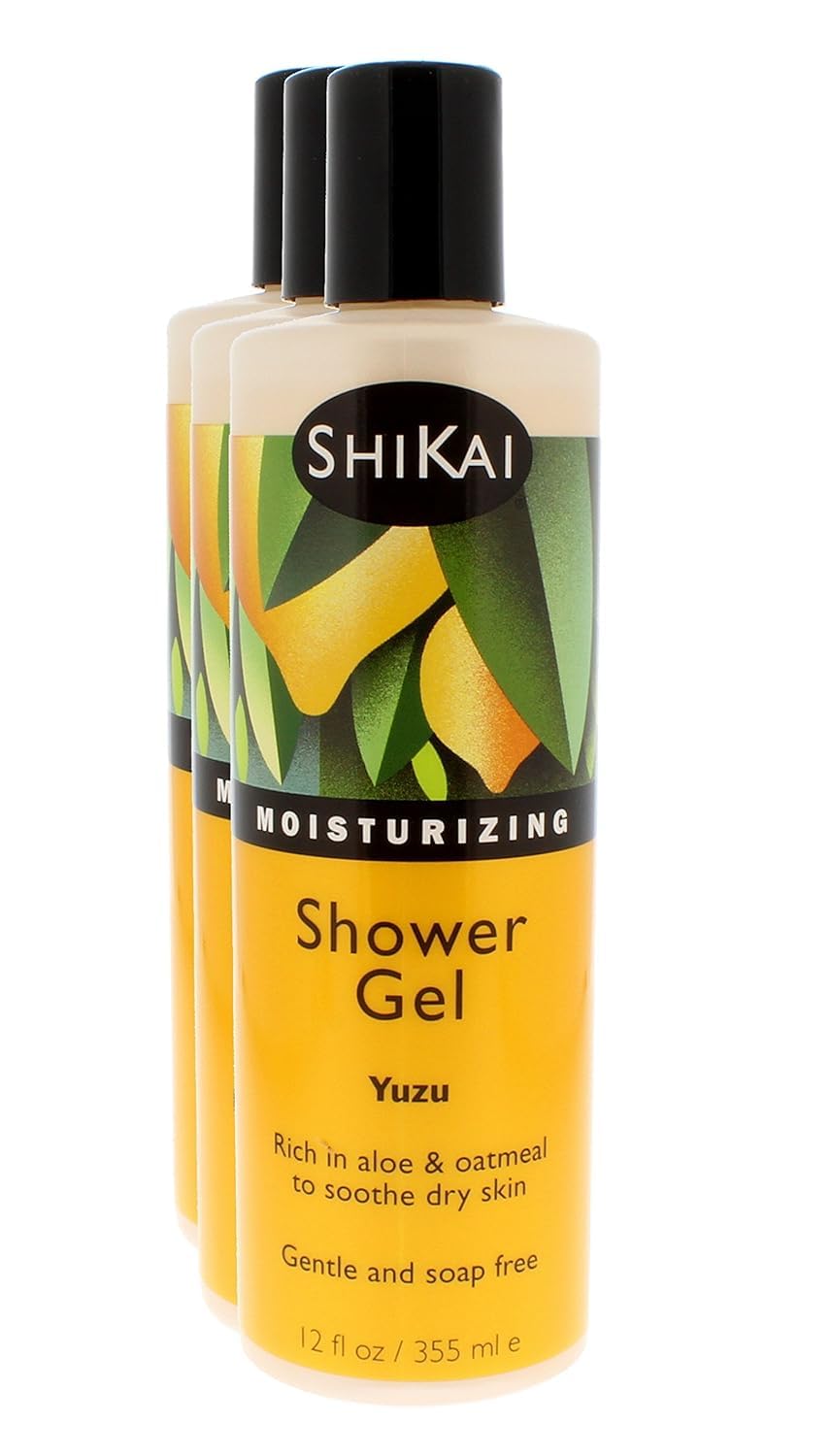 ShiKai Daily Moisturizing Shower Gel (Sandalwood, 12oz, Pack of 3) | Gentle Formula | Aloe Vera & Oatmeal for Soft, Healthy Skin | Dry Skin Relief