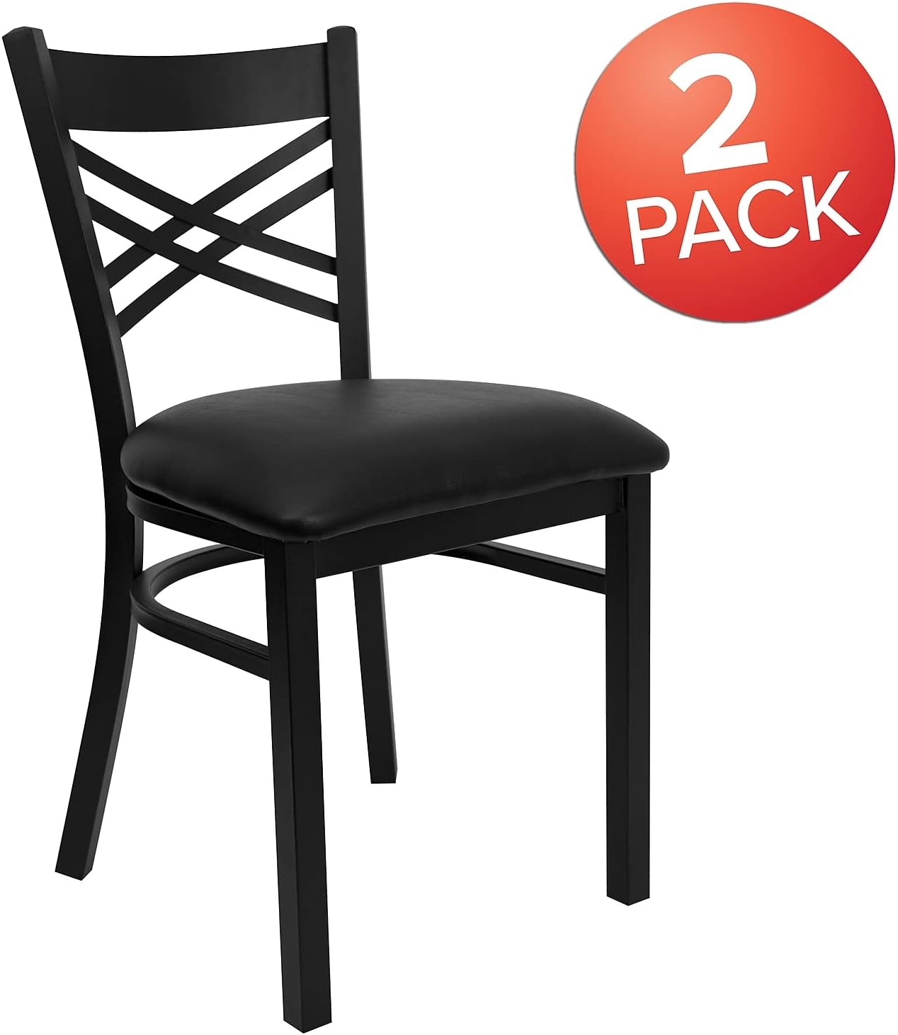 Flash Furniture Hercules Series "X" Back Metal Restaurant Chairs, Modern Upholstered Armless Dining Chairs for Restaurants/Kitchens, Set of 2, Black