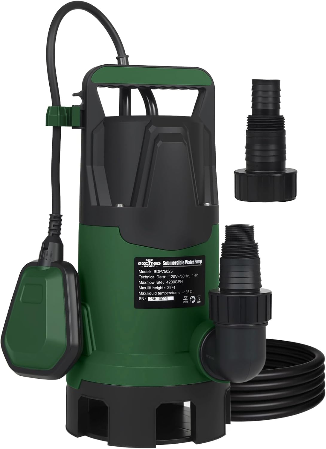 4200GPH 1HP Submersible Sump Pump with Automatic Float Switch | LAZYLAND, Clean Water Pump for Pool, Pond, Garden, Flooded Cellar, Aquarium and Irrigation (Green)
