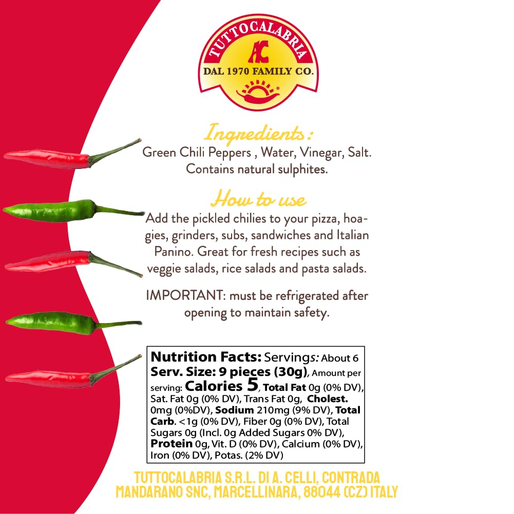 TUTTOCALABRIA Pepperoncini Peppers, Hot Pickled Green Calabrian Chili