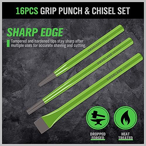 16-Piece Precision Punch & Chisel Set - Taper Punch, Pin Center Punch, Cold Chisels & Gauge for Versatile Applications