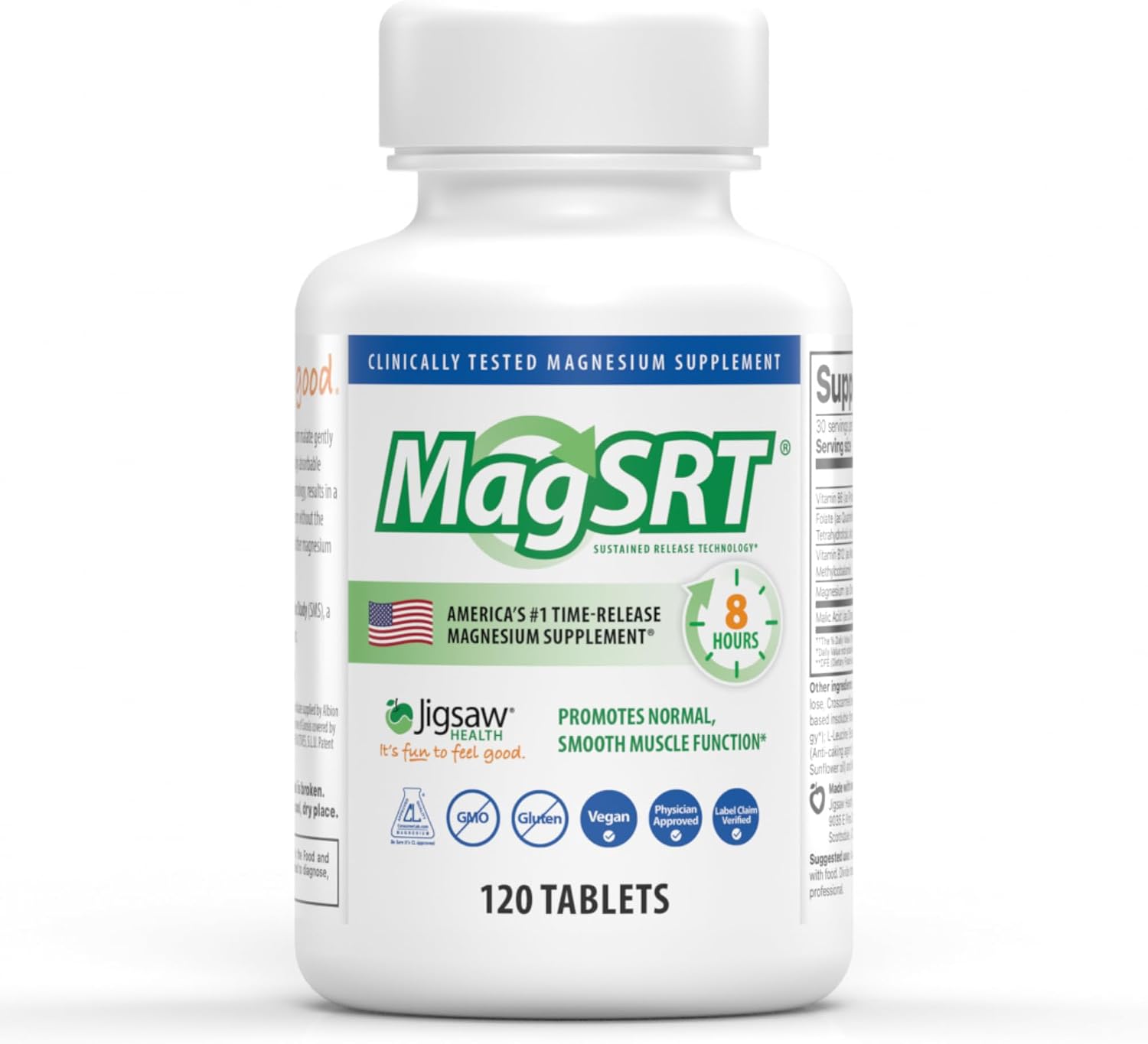 Jigsaw Health MagSRT | Magnesium Supplement with Vitamin B6, Folate & B12 | 240 Tablets | 60 Servings