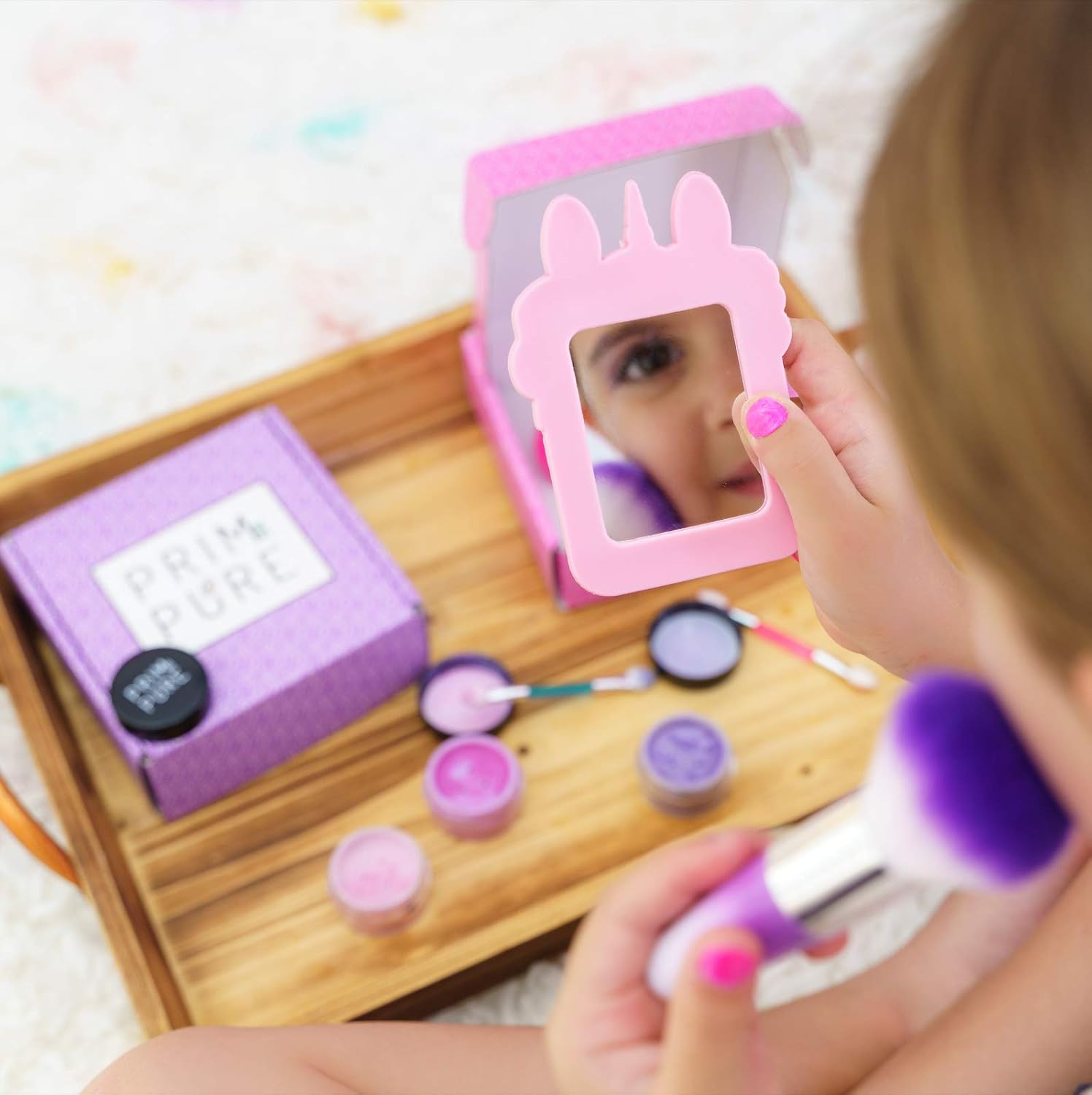 Prim and Pure Mineral Gift Set with Unicorn Mirror| Perfect for Play Dates & Birthday Parties | Kids Eyeshadow Makeup – Mineral | Organic &