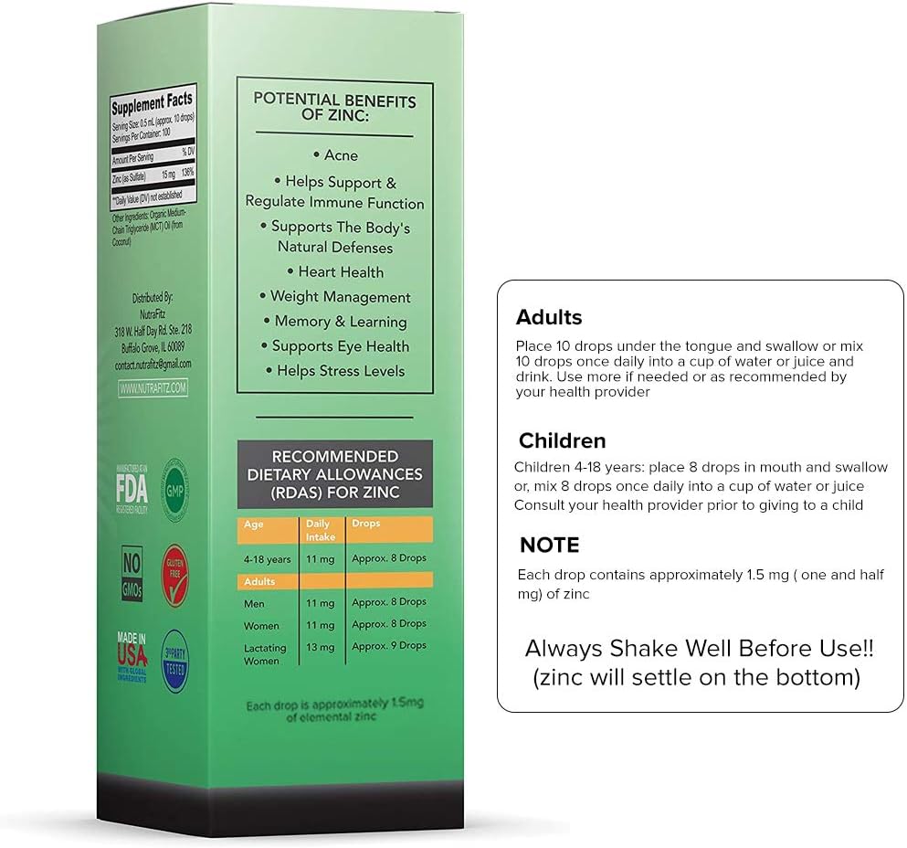 Organic Zinc Supplements for Kids, Adults - Zinc Sulfate - Liquid Zinc Supplement - Pure Ionic Zinc Drops in Coconut Oil for Immune Support