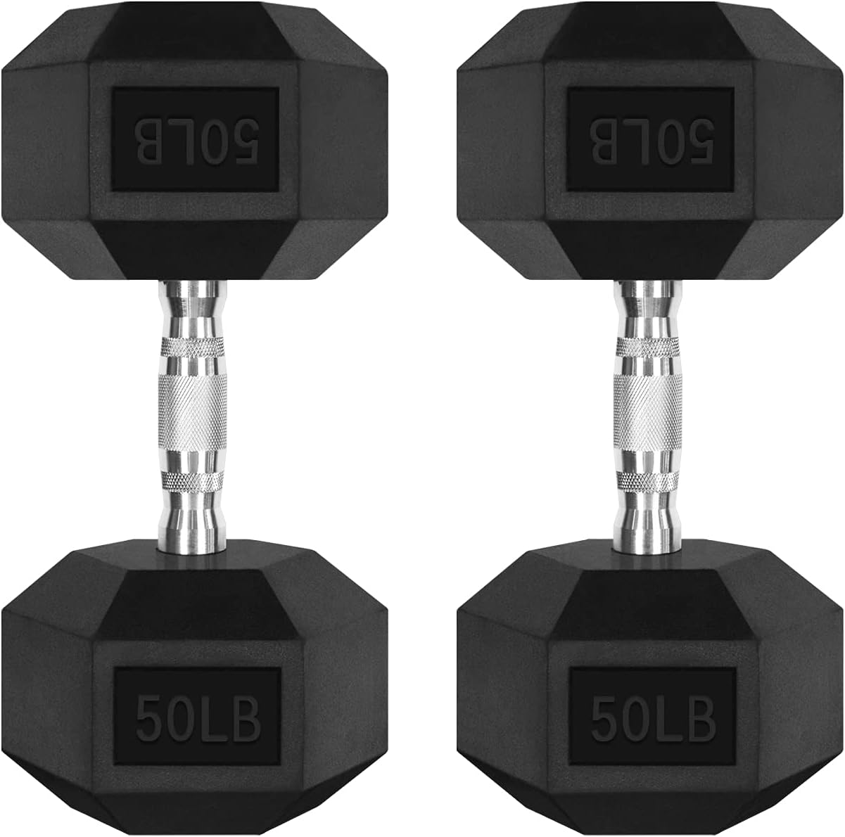 RitFit Rubber Coated Hex Dumbbell Weights Set for Home Gym | Cast Iron Core, Anti-Slip Knurled Chrome Handle, Hexagon Anti-Roll, Heavy-Duty Dumbbell Set for Strength Training