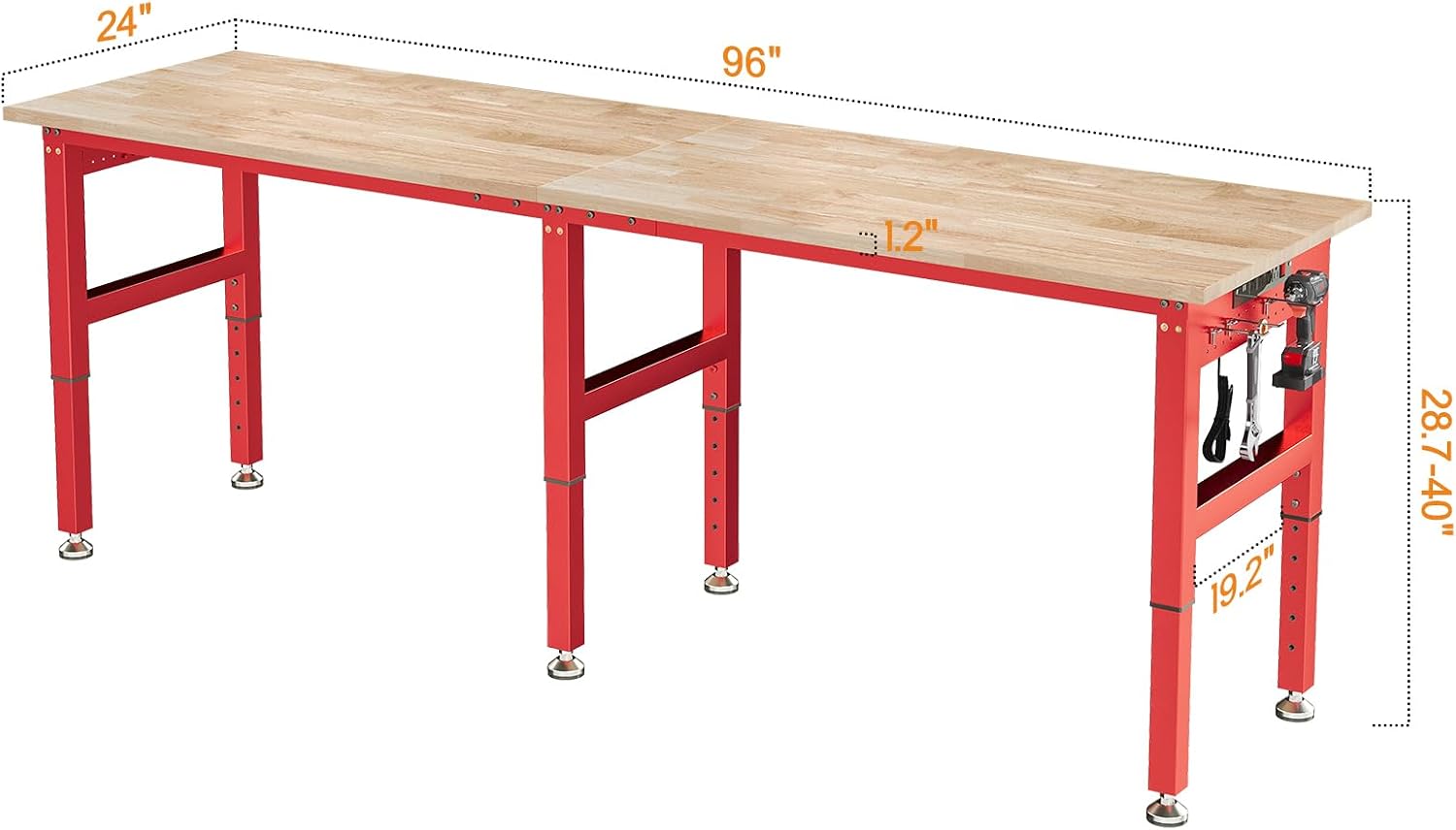 SPECRAFT Adjustable Black Heavy-Duty Workbench | 2000 Lbs Capacity, Rubber Wood Top, 4 AC Outlets and 2 USB Ports, for Garage, Workshop and Office