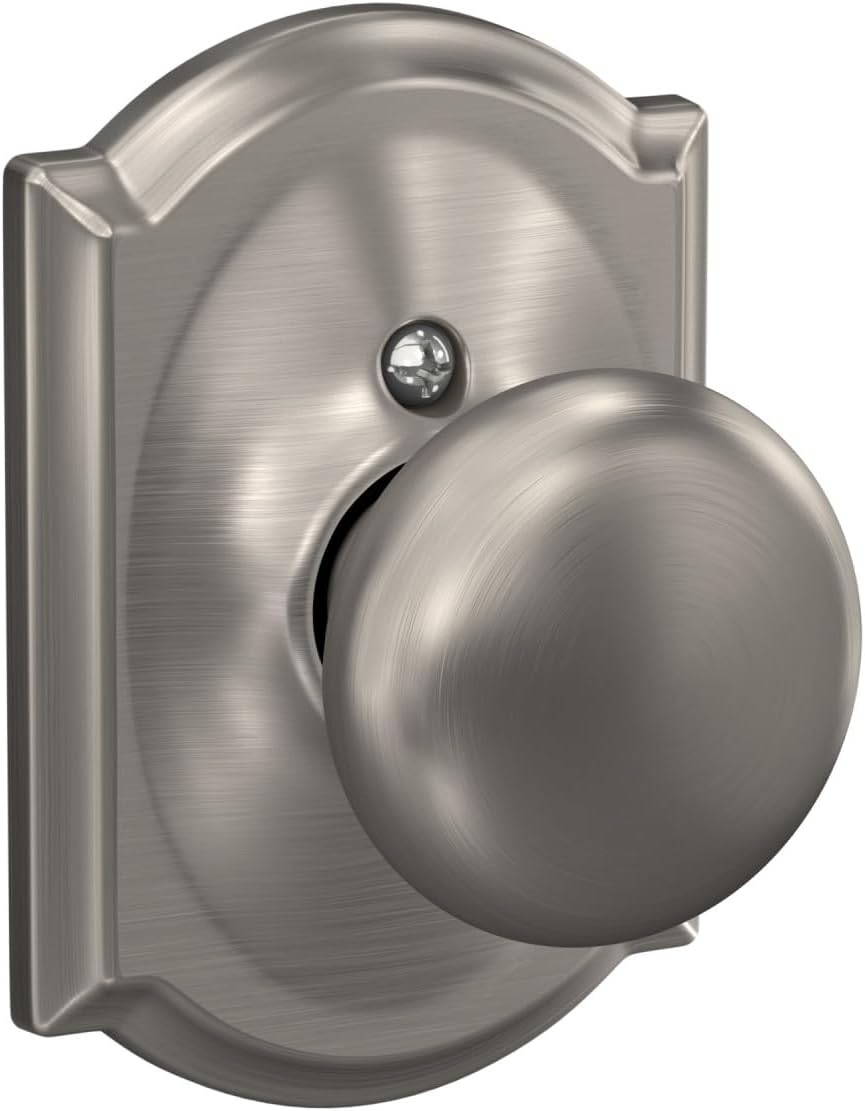 Schlage Plymouth Bed/Bath Privacy Door Knob with Lock, Satin Nickel | Interior bedroom or bathroom door knob with push button lock, Easy to install, Certified durability, Universal fit