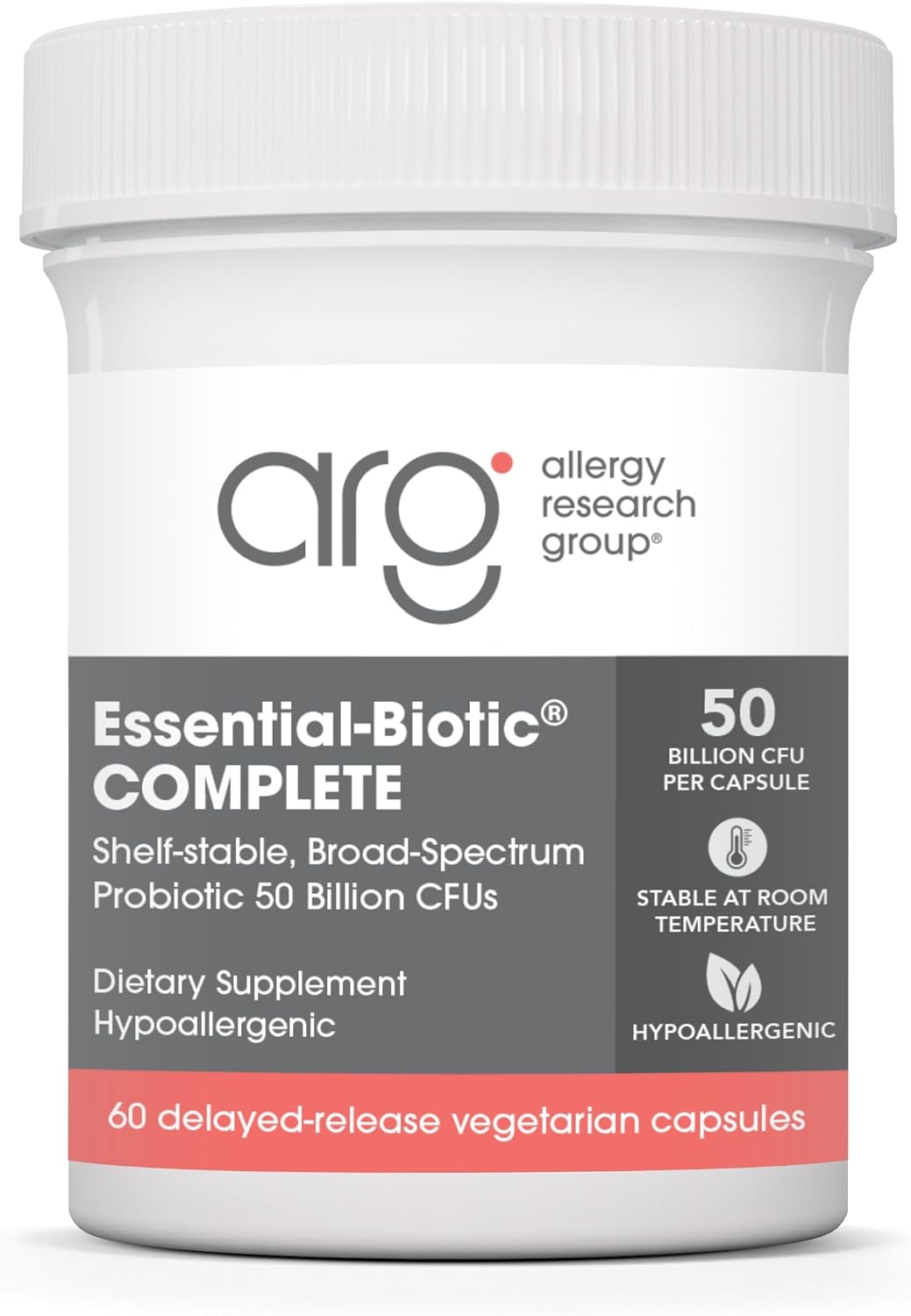 ARG Essential Biotic Complete - 50 Billion CFU Probiotic - Gut & Digestive Support - Delayed Release Capsules - Hypoallergenic - 60 Servings - 60