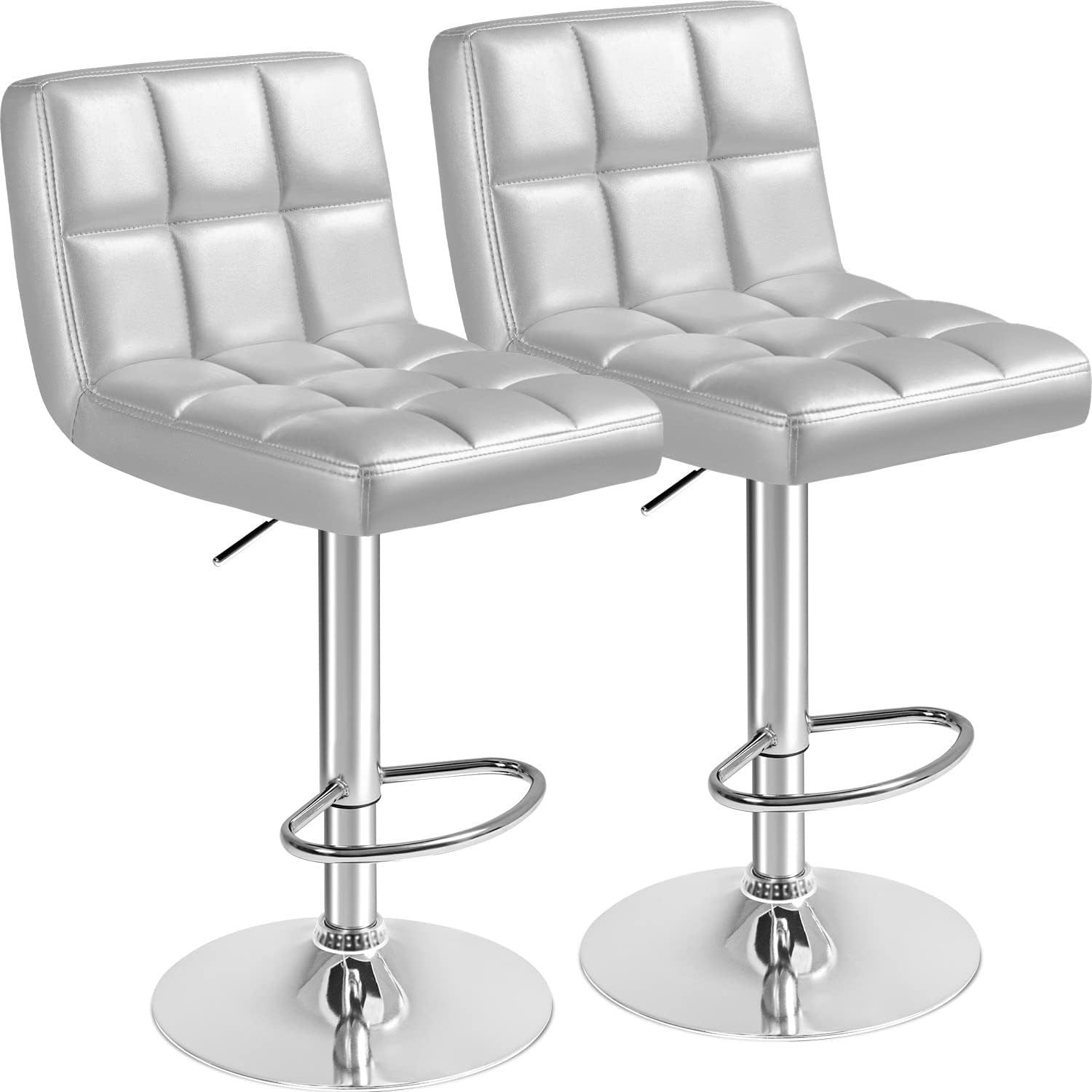 Furmax Bar Stools Modern Pu Leather Swivel Adjustable Hydraulic Bar Stool Square Counter Height Stool Set of 2 (White)
