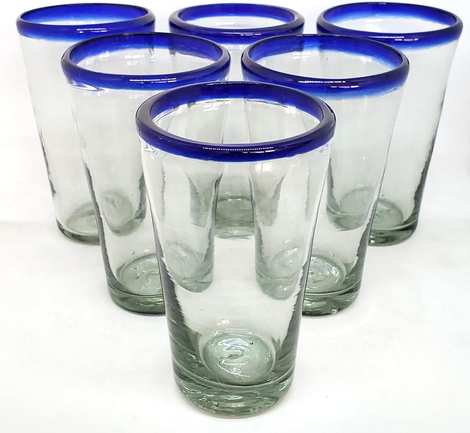 Cobalt Blue Rim 16 oz Pint Glasses (set of 6), Recycled Glass, Lead-free, Toxin-Free (16oz Pint)