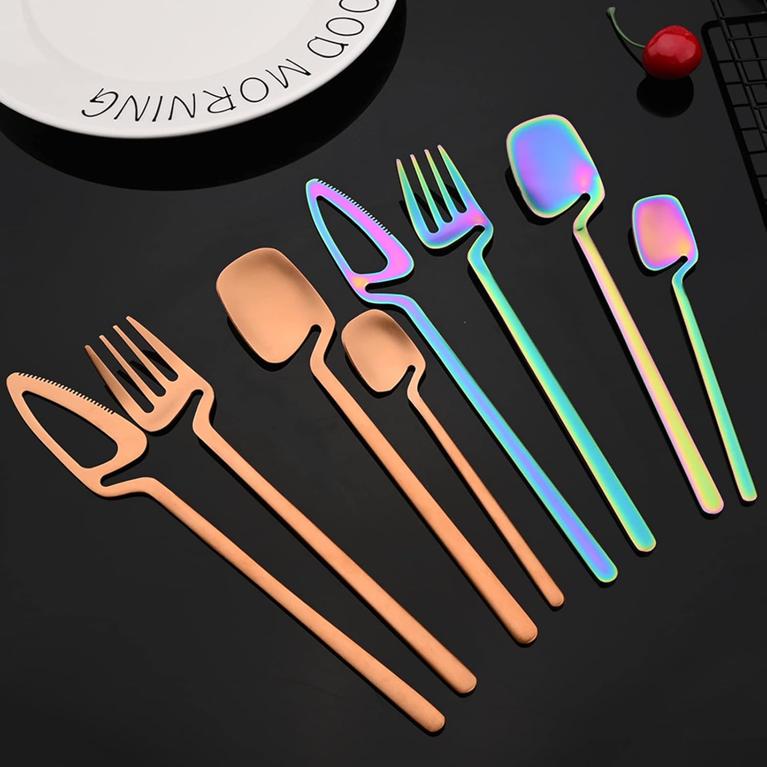 JASHII Silverware Set Satin Finish 24-Piece Stainless Steel Flatware Set Kitchen Utensil Set Service for 6 Tableware Cutlery Set Dishwasher Safe