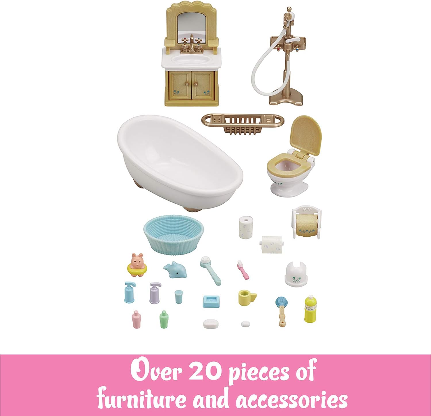 Calico Critters - Country Bathroom Set - Dollhouse Furniture Sets | Rustic tub-and-basin charm for the family washroom - detailed pieces for morning