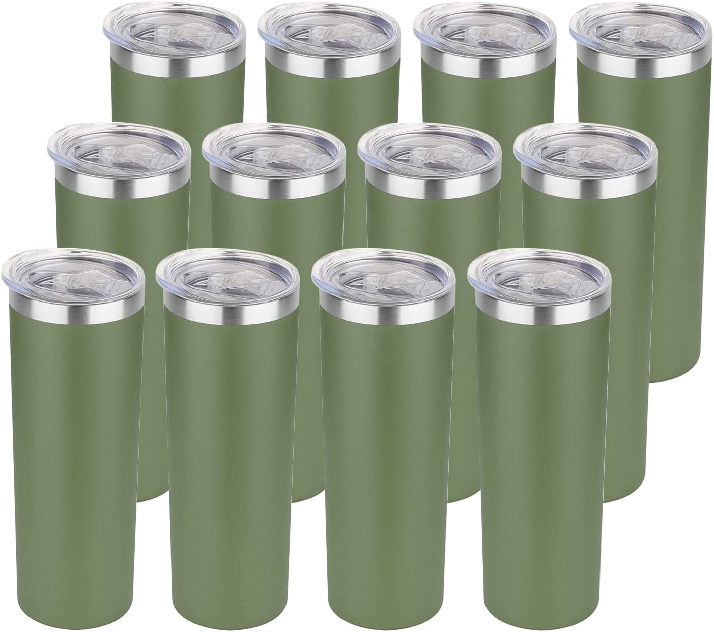 HASLE OUTFITTERS 20 oz Skinny Tumblers Bulk Set, Stainless Steel Insulated Slim Tumblers with Lids, Reusable Double Wall Travel Coffee Mugs