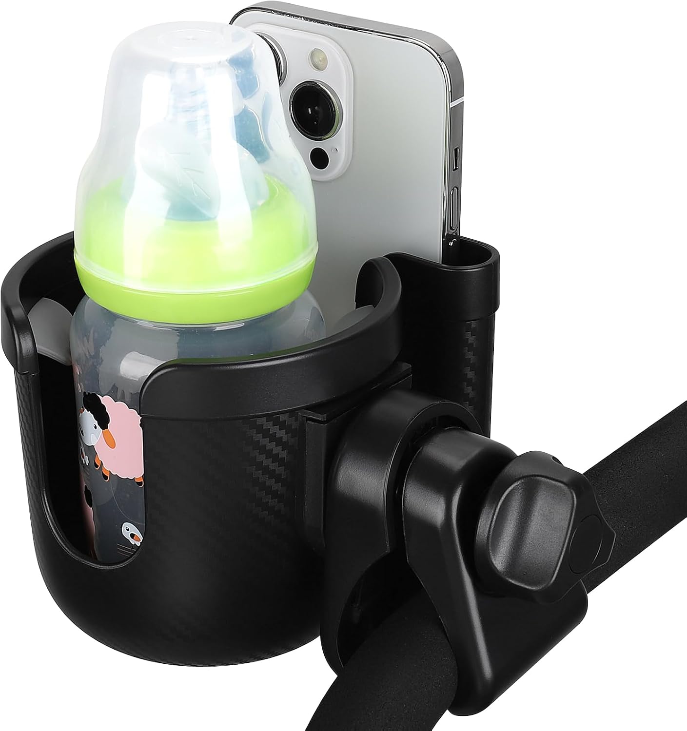 Accmor Stroller Cup Holder with Phone Holder, Bike Cup Holder, Universal Cup Holder for Uppababy Nuna Strollers, 2-in-1 Drinks Holder for Walker