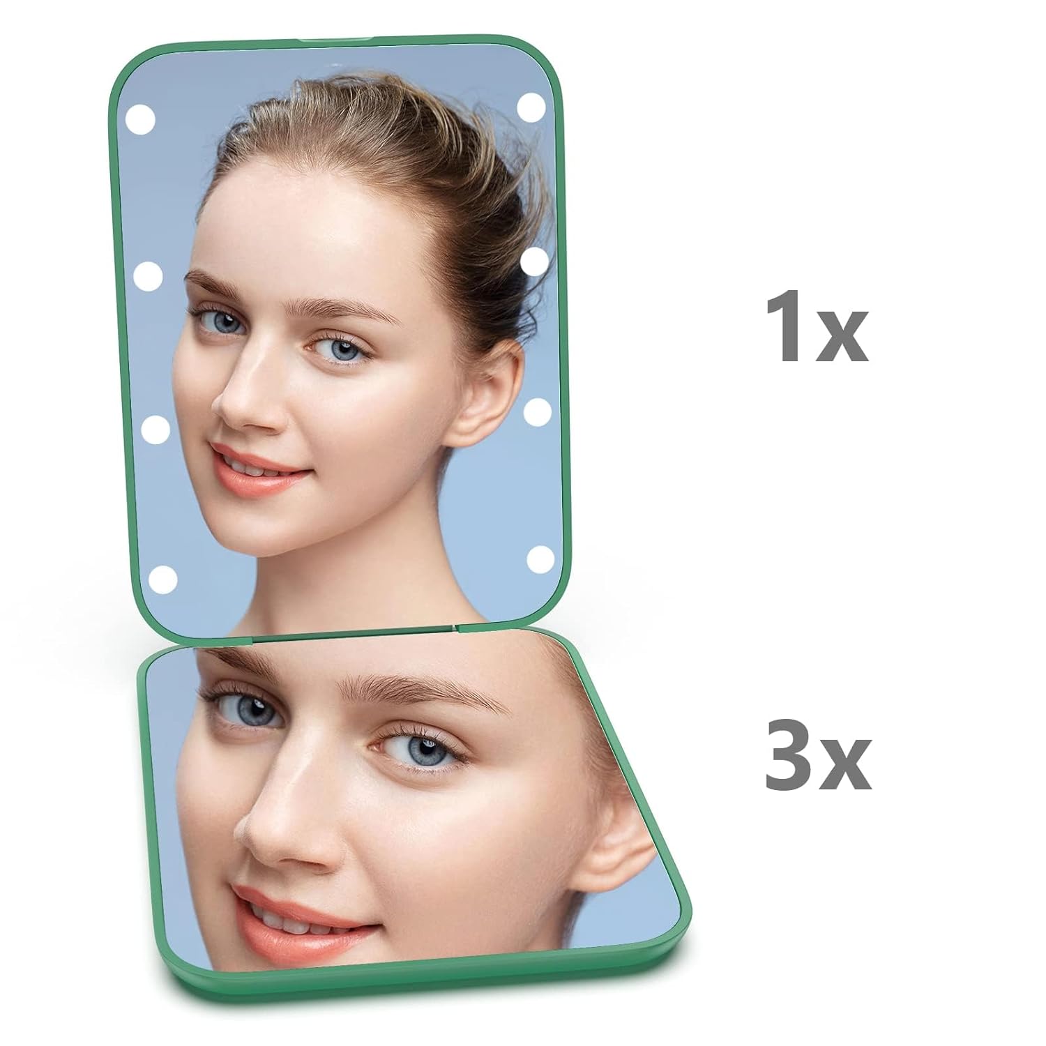 Kintion Pocket Mirror, 1X/3X Magnification LED Compact Travel Makeup Mirror with Light for Purse, 2-Sided, Portable, Folding, Handheld