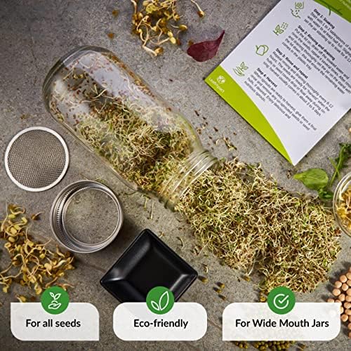2 Pack Seed Sprouting Jar Lids | For 2.75" Regular Mouth Mason Jars | Fresh Sprouts at Home | Strainer Screen for Canning Jars | 304 Stainless Steel