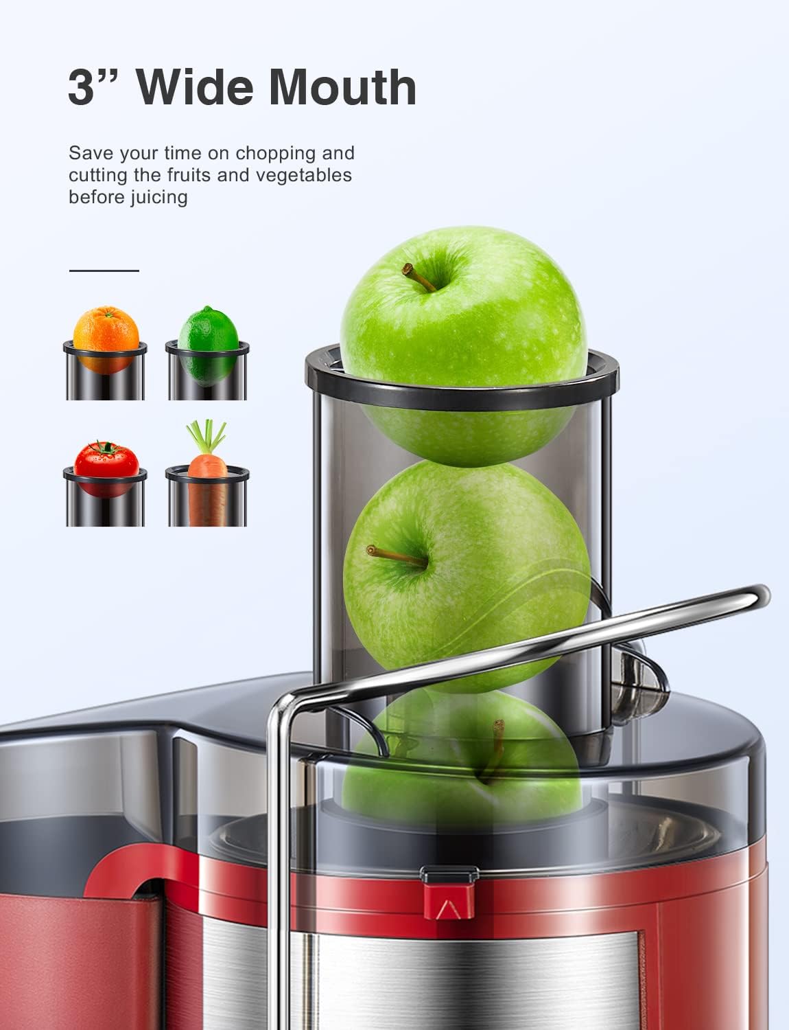 QCen Juicer Machine 500W Centrifugal Juicer with Extra Wide Feed Chute
