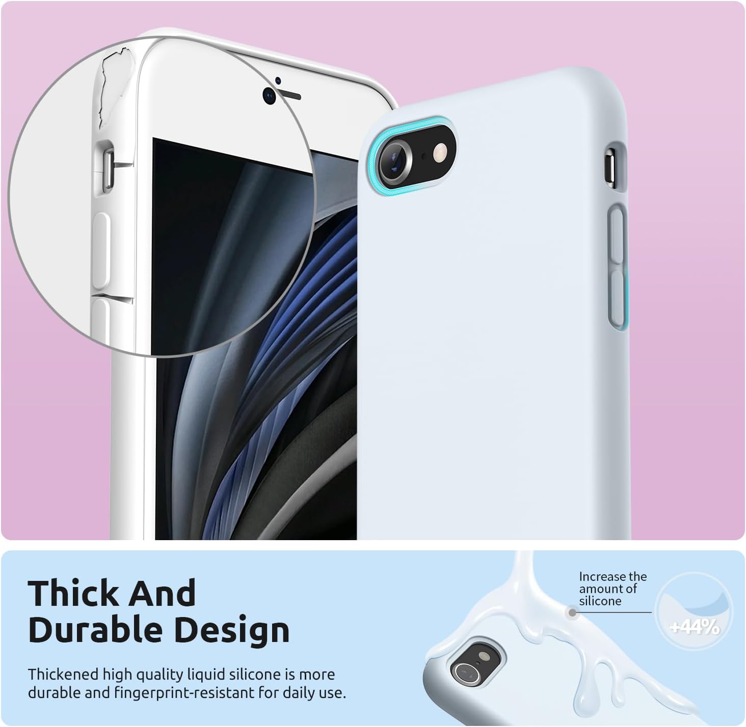SURPHY Designed for iPhone SE Case, iPhone 8 Case, iPhone 7 Case, Liquid Silicone Phone Case for iPhone se 3rd 2nd SE 2022 SE 2020, Blue