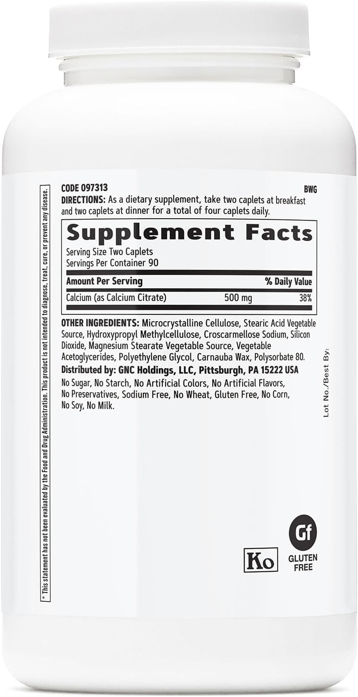 GNC Calcium Citrate 1000mg, Essential for Building Strong Bones, 180 Vegetarian Caplets