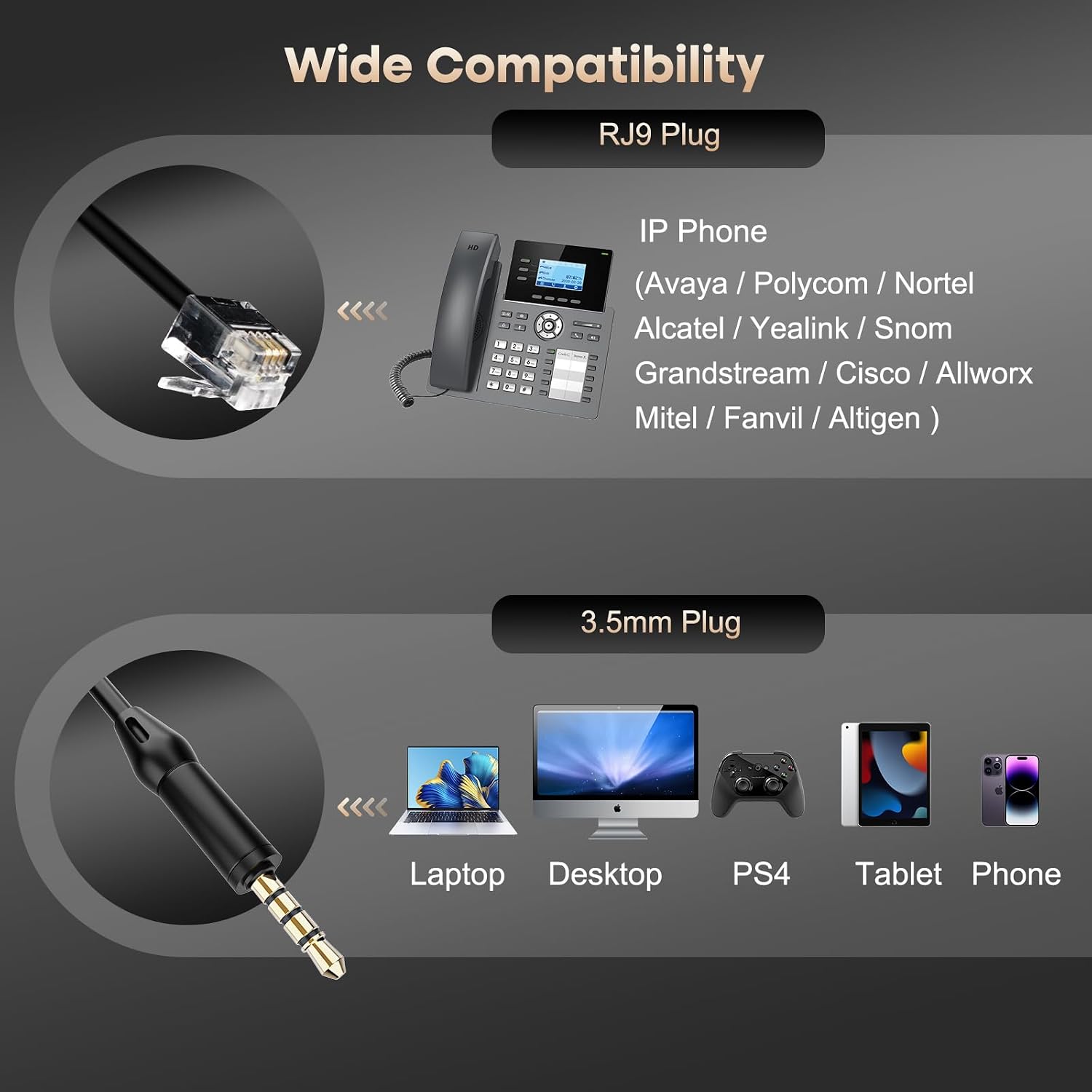 MAIRDI Phone Headset with RJ9 & 3.5mm Jacks for Call Center Deskphone Cell Phone PC Laptop