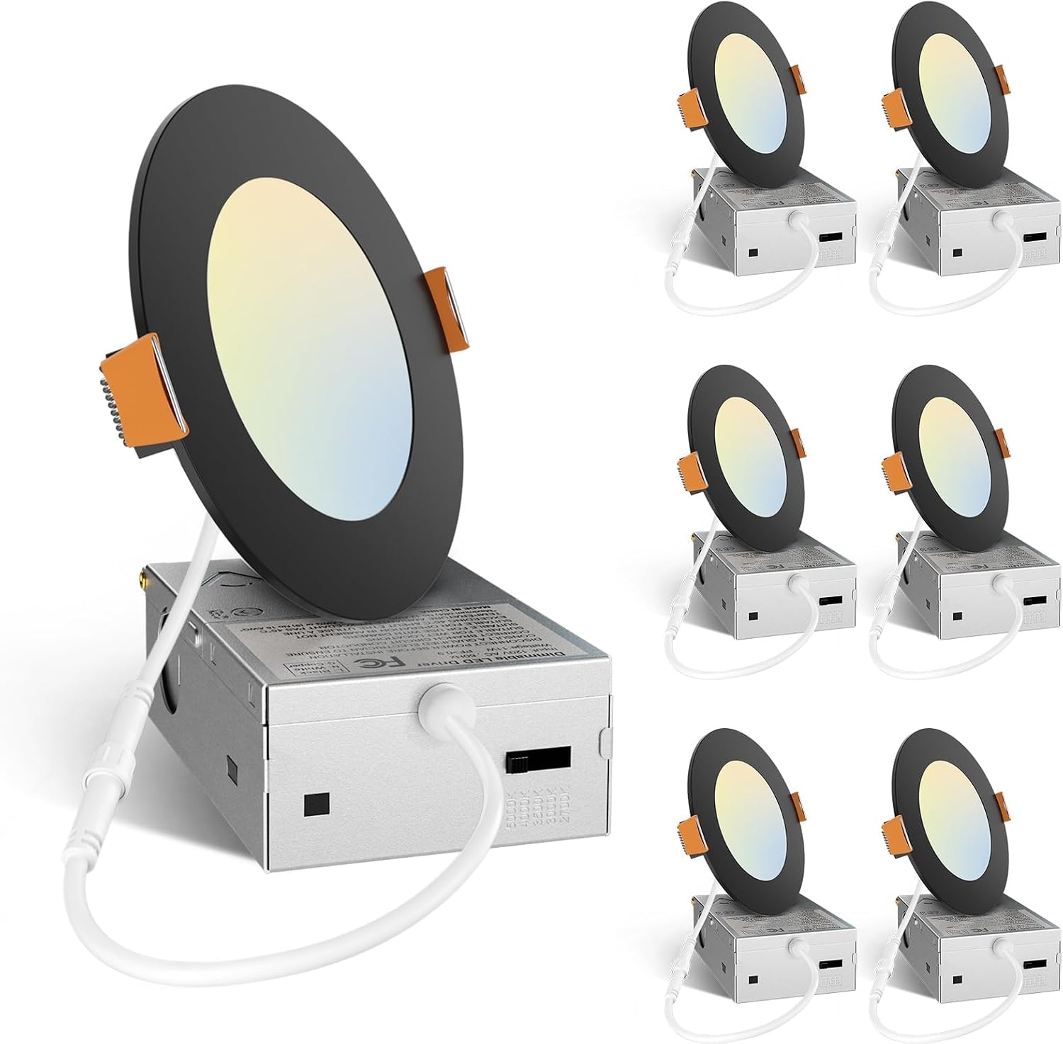 Amico 6 Pack 6 Inch LED Recessed Light with Junction Box, 5CCT, 1050LM, 12W