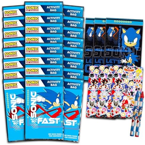 Sonic the Hedgehog Party Favors for Kids Bundle - 24 Mini Activity Packs | Sonic Mini Play Packs with Coloring Books, Stickers