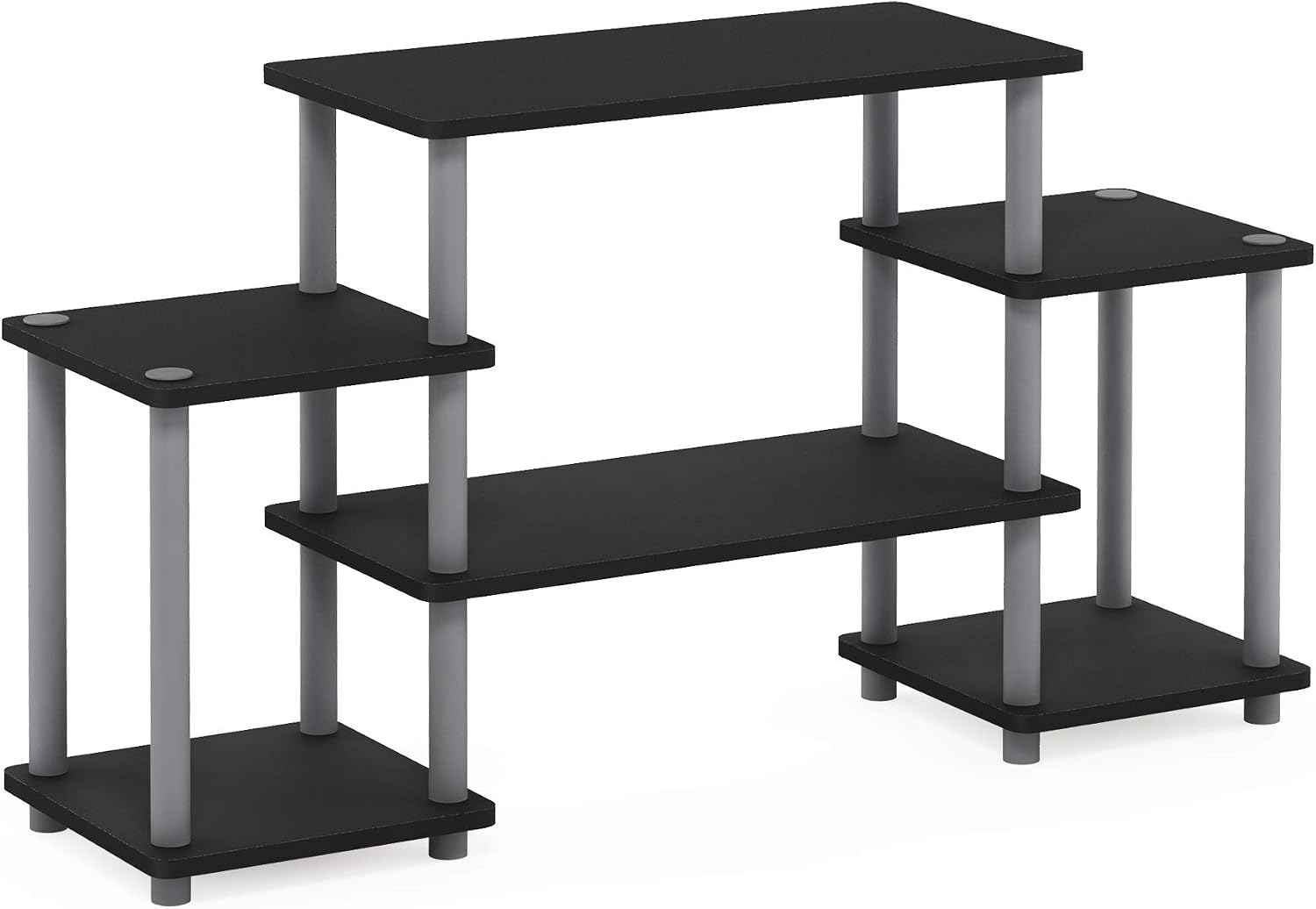 Furinno Turn-N-Tube No Tools Entertainment Center, Round Square Corner, French Oak Grey/Black | Raised Top, Open Shelves TV Console with for TV up to 32 Inch, for Living Room, Bedroom