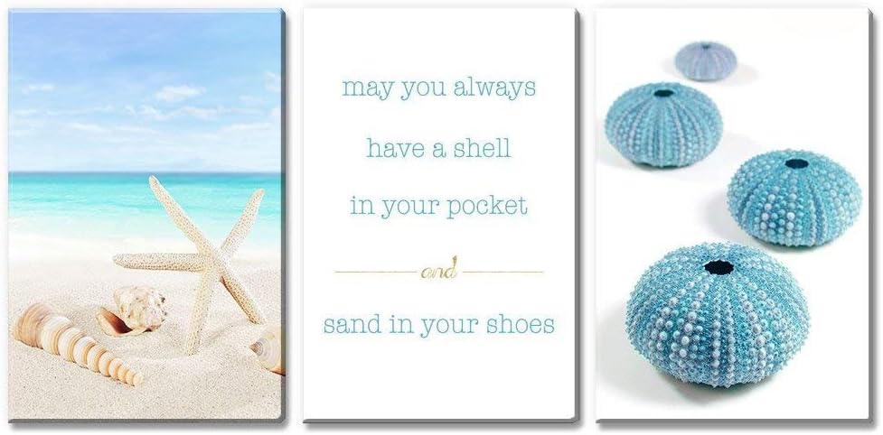 wall26 Canvas Prints Wall Art - Ocean Themed 3 Panel Wall Art with Wave,Anchor and Rudder - 16"x24" x 3 Panels