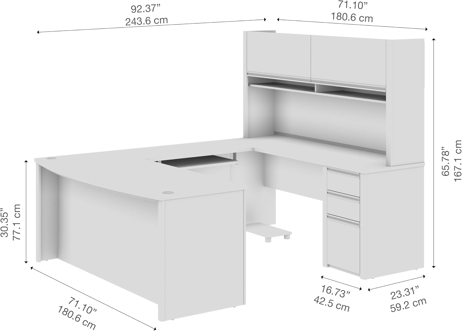 Bestar Connexion U-Shaped Workstation with Three Drawers, 72W, Slate/Sandstone | With Three Drawers; Durable 1" commercial grade work surface with melamine finish that resist scratches; for home office use